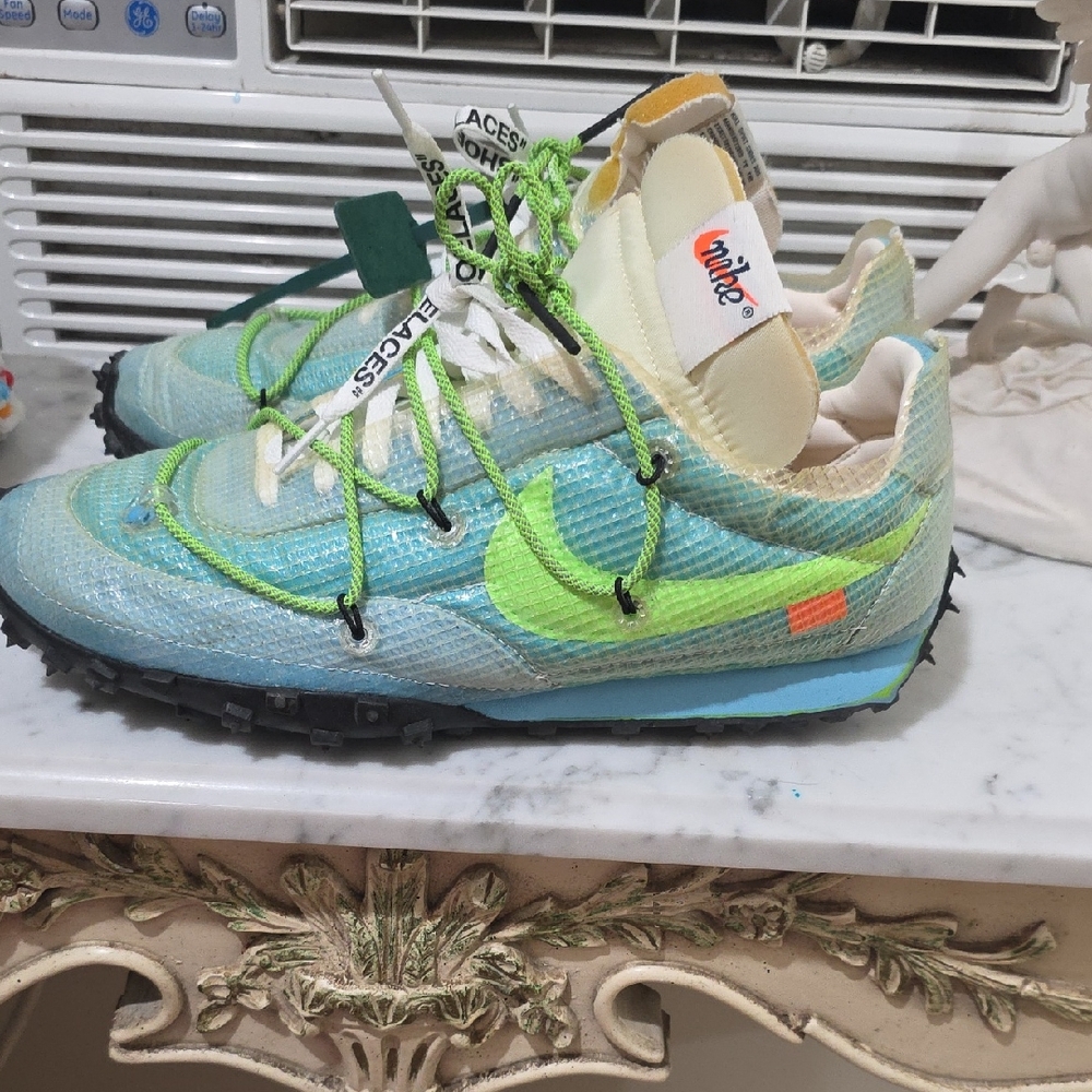 Off White Nike Waffle Racers Vivid Sky 10 Mens Used